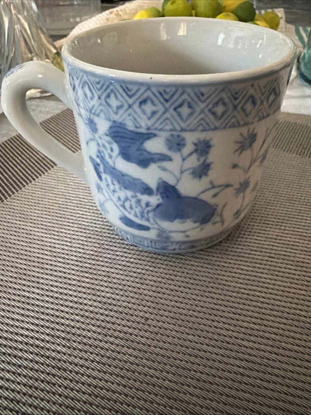 Pier 1 Vtg Blue and White Porcelain Fish koi Pattern Mug - Home Dining tea